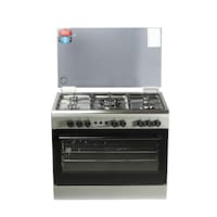 Nikai 5 Burner Freestanding Gas Cooker with Grill Function, Silver & Black