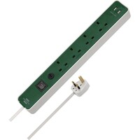 Brennenstuhl Ecolor 4-Way Extension Lead with USB Slots, White & Green