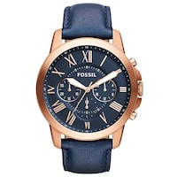 Fossil Men's Leather Chronograph Wrist Watch, 44mm, Blue