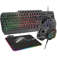 Vertux 4 in 1 Gaming Backlit Anti-Ghosting Keyboard & Gaming Combo Pack, Black
