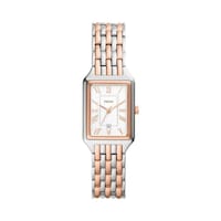 Fossil Women's Rectangle Analog Wrist Watch, Silver & Rose Gold