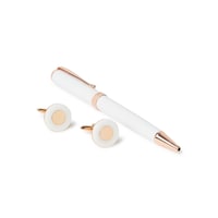 Segma Pen with Cufflinks Set, White & Beige