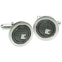 Ted Lapidus Stainless Steel Round Patterned Cufflinks, Black