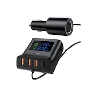 Picture of Acefast 4 in 1 Car Charger Splitter with LED Display, 90W, Black
