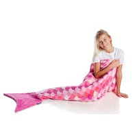 Kanguru Mermaid Tail Prints Rolled Plaid Fleece Blanket for Kids, 130x170cm