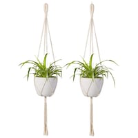 Ecofynd Macrame Cotton Boho Plant Hanger without Pot, 39 inch, Pack of 2
