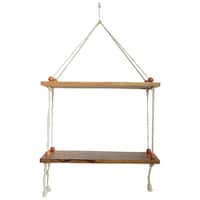 Picture of Ecofynd Two Tier Macrame Wall Hanging Wooden Shelf, SH005, Ivory