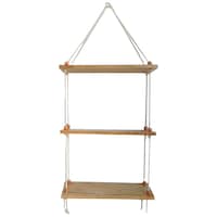 Picture of Ecofynd Three Tier Macrame Wall Hanging Wooden Shelf, SH006, Ivory