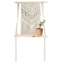 Picture of Ecofynd Macrame Wall Hanging Wooden Shelf, SH022, Ivory, 16 inch