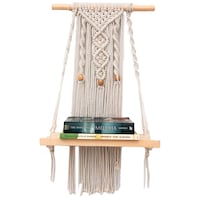 Picture of Ecofynd Macrame Wall Hanging Wooden Shelf, SH026, White, 12 inch