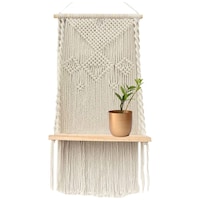 Picture of Ecofynd Macrame Wall Hanging Wooden Shelf, SH027, Ivory, 16 inch