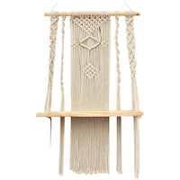 Picture of Ecofynd Macrame Wall Hanging Wooden Shelf, SH028, Ivory, 16 inch