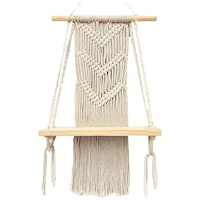 Picture of Ecofynd Macrame Wall Hanging Wooden Shelf, SH029, White, 14 inch