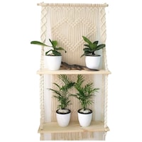 Picture of Ecofynd Macrame Wall Hanging Wooden Shelf, SH031, Ivory, 16 inch