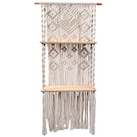 Picture of Ecofynd Macrame Wall Hanging Wooden Shelf, SH032, Ivory, 16 inch