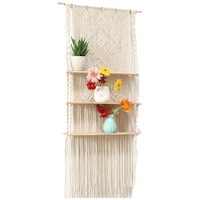 Picture of Ecofynd Macrame Wall Hanging Wooden Shelf, SH033, Ivory, 16 inch