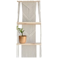 Picture of Ecofynd Macrame Wall Hanging Wooden Shelf, SH035, Ivory, 16 inch
