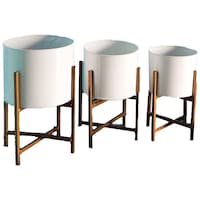 Picture of Ecofynd Centuria Mid Century Metal Plant Pot with Metal Stand, Set of 3