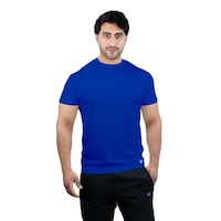 Harley Fitness Dry-Fit Active Athletic Round Neck Plain T-Shirt for Mens, M, Blue