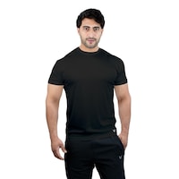 Picture of Harley Fitness Dry-Fit Active Athletic Round Neck Plain T-Shirt for Mens, M, Black