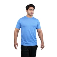 Harley Fitness Dry-Fit Active Athletic Round Neck T-Shirt for Mens M, Sky Blue
