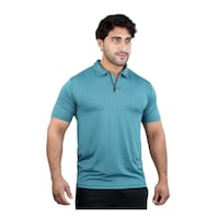Harley Fitness Zipper Polo T- Shirt for Mens, M, Teal