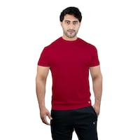 Picture of Harley Fitness Dry-Fit Active Athletic Round Neck Plain T-Shirt for Mens, L, Red
