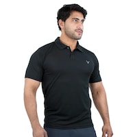Picture of Harley Slim Fit Half Sleeves Regular Polo T-Shirt for Mens, 46, Black