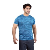 Picture of Harley Fitness Dry-Fit Active Athletic Round Neck Camouflage T-Shirt for Mens, L, Teal Blue