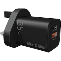Max & Max Dual Ports Fast Charger Adapter, 35W, Black