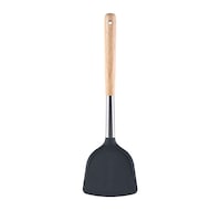 Vague Silicone Turner with Oak Wood Handle, Grey