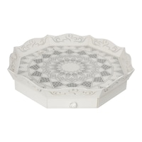 Vague Acrylic Serving Tray with Drawer, 50cm, Grey & White