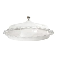 Vague Serving Tray with Acrylic Cover, Silver & White