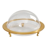 Vague Acrylic Round Serving Tray with Cover, 36cm, Clear & Gold
