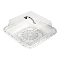 Vague Flower Design Acrylic Serving Tray with Cover, 34cm, Grey & White