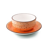 Picture of Porceletta Glazed Porcelain Soup Cup & Saucer, 220ml, Orange