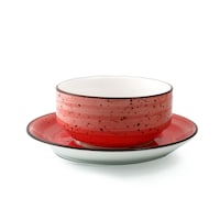 Picture of Porceletta Glazed Porcelain Soup Cup & Saucer, 220ml, Red
