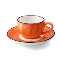 Picture of Porceletta Glazed Porcelain Coffee Cup & Saucer, 270ml, Orange