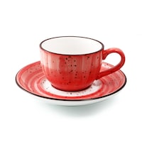 Porceletta Glazed Porcelain Coffee Cup & Saucer, 270ml, Red
