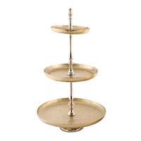 Vague Aluminum Round 3 Tier Stand with Steel Gold Finish, 46cm