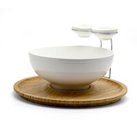 Picture of Porceletta Porcelain Chip & dip with Bamboo Stand, Ivory