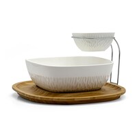 Picture of Porceletta Porcelain Chip & Dip with Bamboo Stand, Ivory