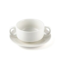 B2B Porcelain Soup Cup with Handles & Saucer, 220ml, Ivory