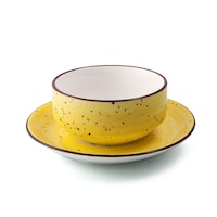 Porceletta Glazed Porcelain Soup Cup & Saucer, 220ml, Yellow