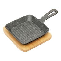 Picture of Vague Square Shape Cast Iron Sizzling Pan With Wooden Base, 13.5cm