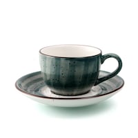 Porceletta Glazed Porcelain Coffee Cup & Saucer, 200ml, Green