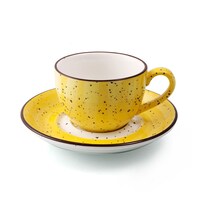 Porceletta Glazed Porcelain Coffee Cup & Saucer, 200ml, Yellow