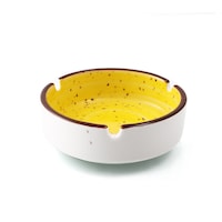 Picture of Porceletta Glazed Porcelain Round Ashtray, 4inch, White & Yellow