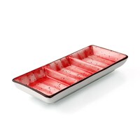 Picture of Porceletta Glazed Porcelain Rectangular Compartment Dish, 7inch, Red