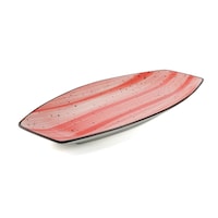 Picture of Porceletta Glazed Porcelain Boat Shaped Plate, 30cm, Red